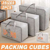 2pcs Cartoon Bear Luggage Organizer Storage Bags Blanket Quilt Closet Box Set - White-M - Front View