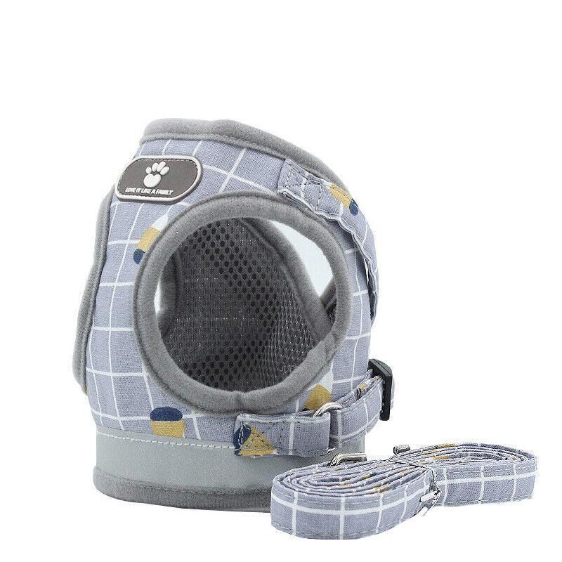 Grey Kitten Dog Cat Walking Harness Lead Leash Collar Pet Vest Mesh Adjustable - S