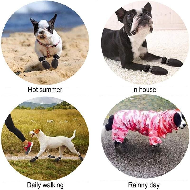 Set Anti Slip Waterproof Protective Dog Shoes Rain Boots Pet Socks Booties 4Pcs - L