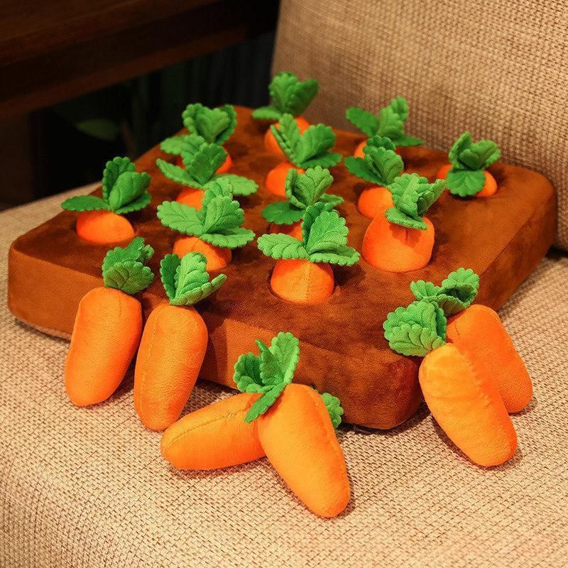 Carrot Plush Dog Toy Foraging Interactive Puzzle Mat for Small Puppies 35x35cm