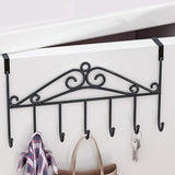 7-Hooks For Bedroom Over The Door Hanger Clothes Storage Towel Iron Hanging Rack - Black - 45-Degree Angle