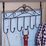 7-Hooks For Bedroom Over The Door Hanger Clothes Storage Towel Iron Hanging Rack - Black - Close-Up Angle