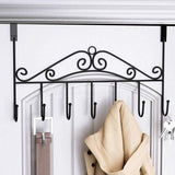 7-Hooks For Bedroom Over The Door Hanger Clothes Storage Towel Iron Hanging Rack - Black
