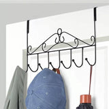 7-Hooks For Bedroom Over The Door Hanger Clothes Storage Towel Iron Hanging Rack - Black