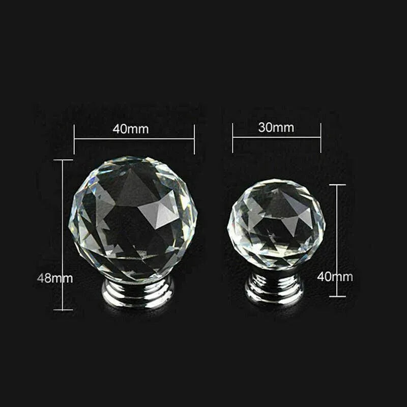 Crystal Glass Cabinet Knobs Drawer Pull Handles Cupboard Door Knob with Screws 10Pcs - 40mm