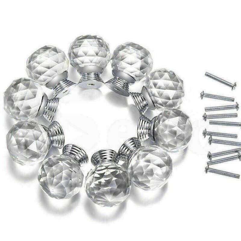 Crystal Glass Cabinet Knobs Drawer Pull Handles Cupboard Door Knob with Screws 10Pcs - 40mm
