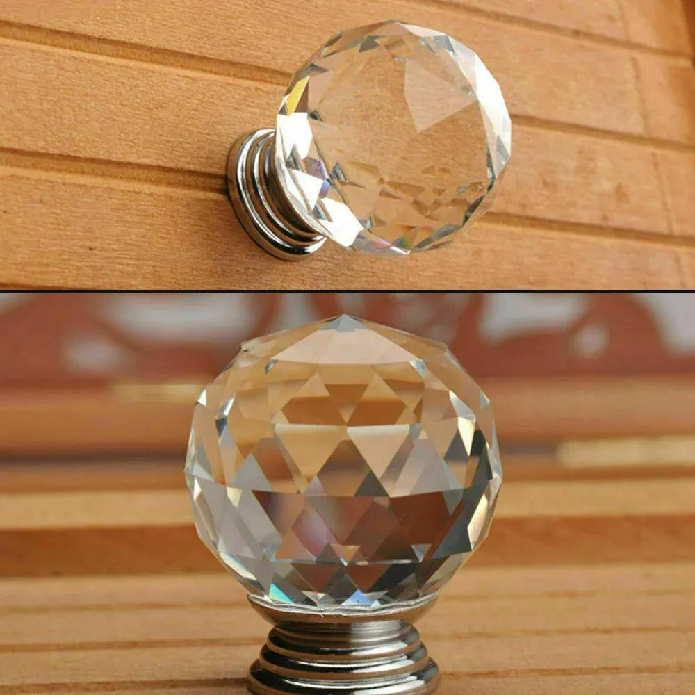 Crystal Glass Cabinet Knobs Drawer Pull Handles Cupboard Door Knob with Screws 10Pcs - 40mm
