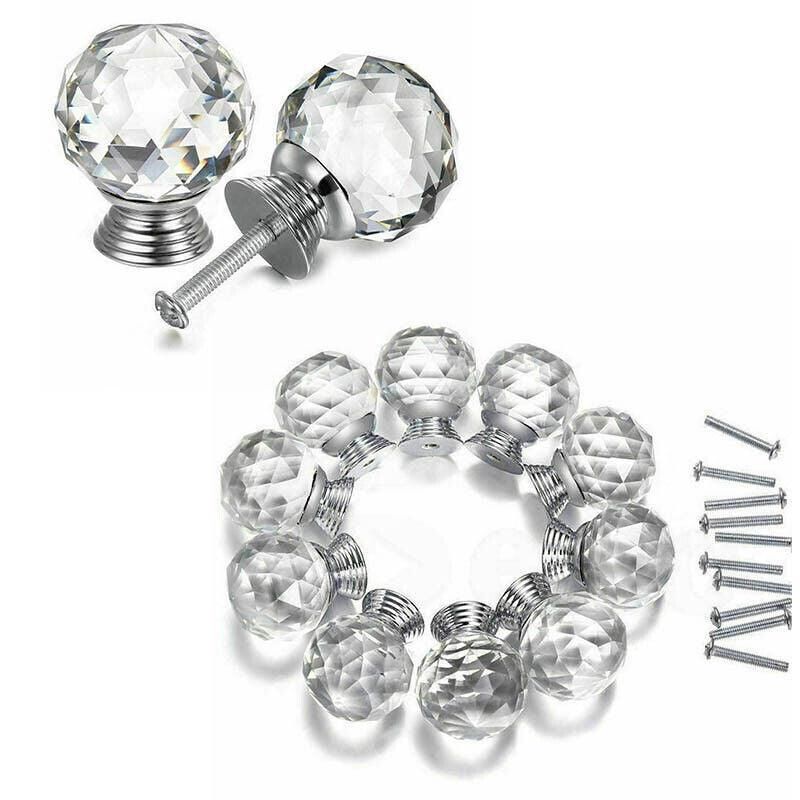 Crystal Glass Cabinet Knobs Drawer Pull Handles Cupboard Door Knob with Screws 10Pcs - 40mm