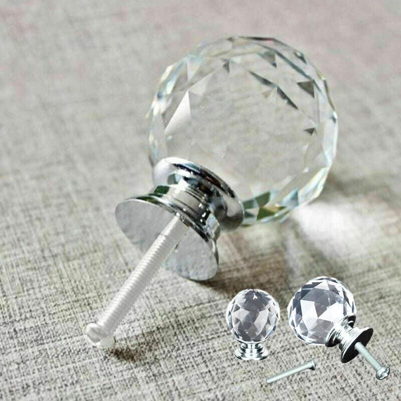 Crystal Glass Cabinet Knobs Drawer Pull Handles Cupboard Door Knob with Screws 10Pcs - 40mm