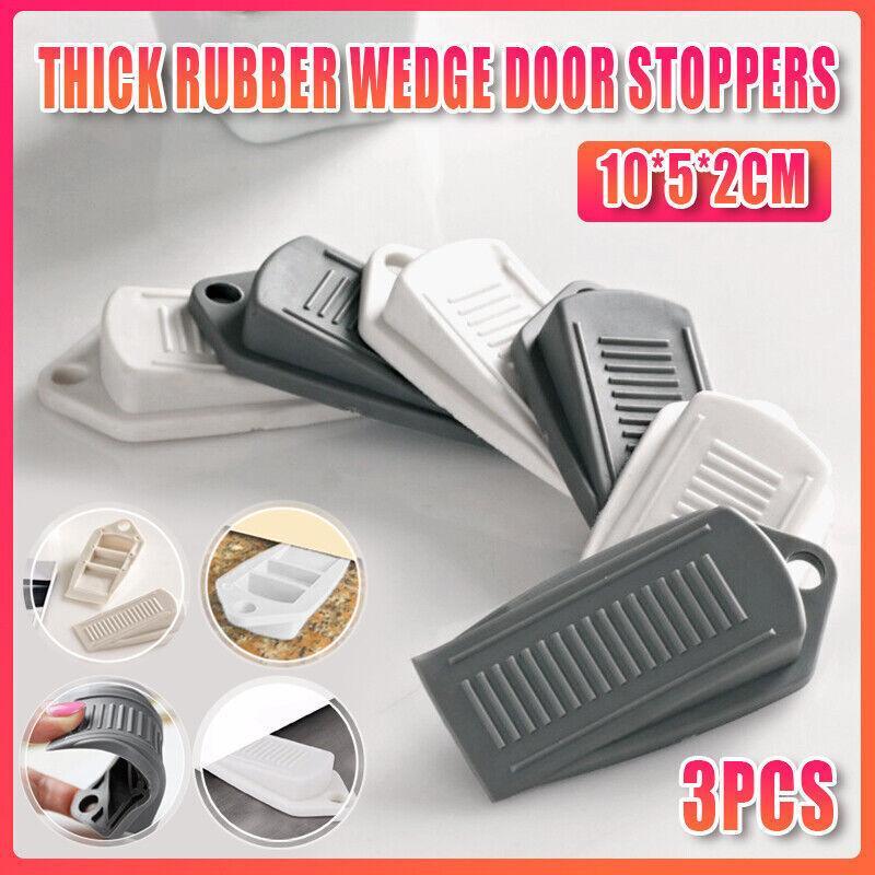 3Pcs Thick Rubber Wedge Door Stoppers Floor Carpet Heavy Duty Door Stop Security - Grey