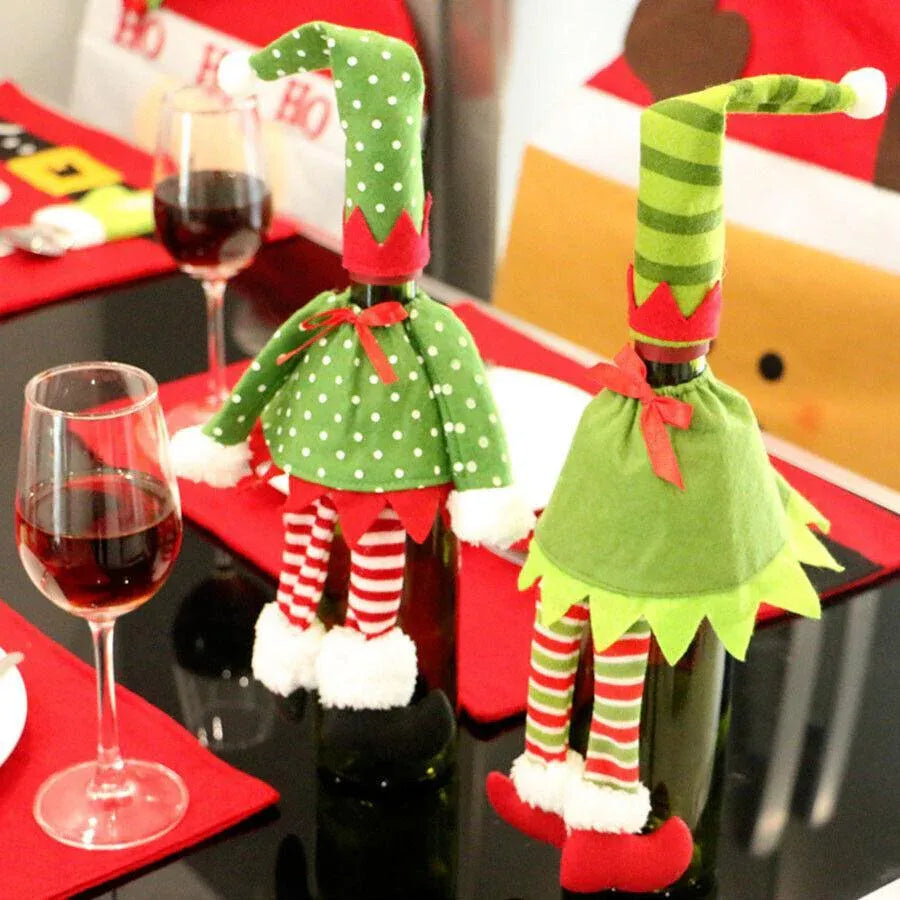 4X Christmas Bottle Covers Gift Holder Bags Dot Decoration Bag Red Wine Clothes
