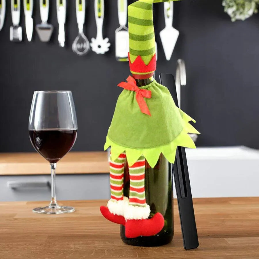 4X Christmas Bottle Covers Gift Holder Bags Dot Decoration Bag Red Wine Clothes