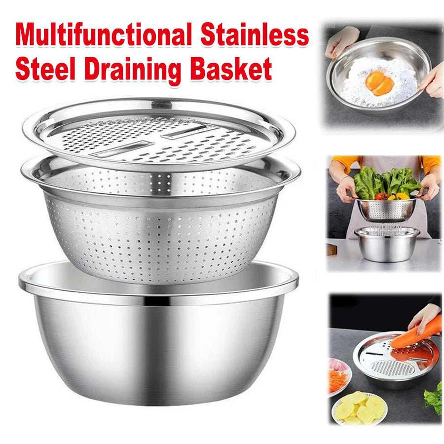 Multifunctional 201 Stainless Steel Basin 3 in 1 Colanders Basin Mixing Bowl Set
