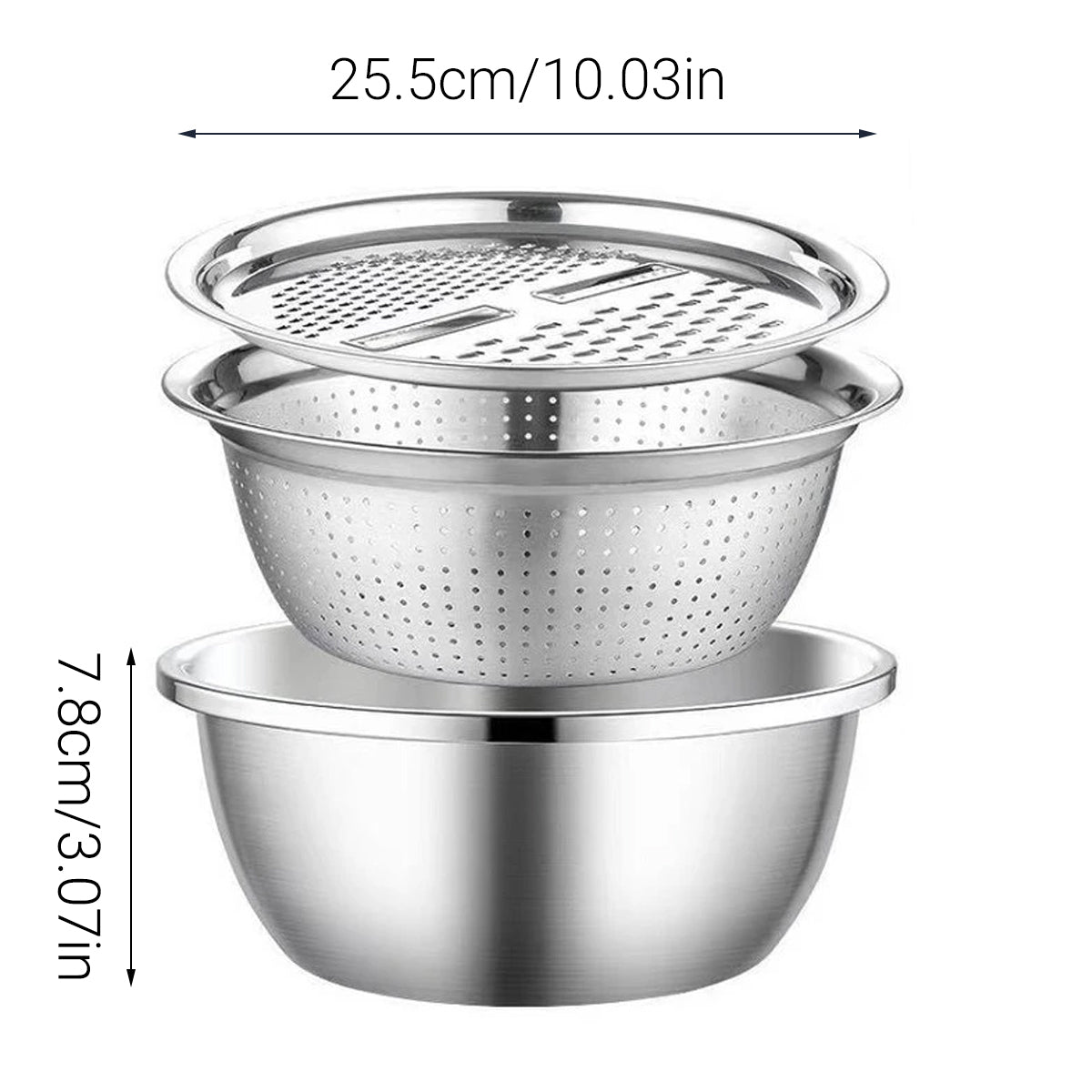 Multifunctional 201 Stainless Steel Basin 3 in 1 Colanders Basin Mixing Bowl Set