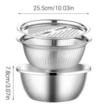 Multifunctional 201 Stainless Steel Basin 3 in 1 Colanders Basin Mixing Bowl Set - Side View