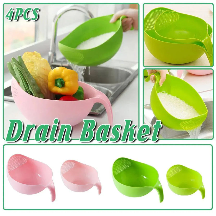 4pcs Multifunctional Plastic Rice Drainage Basket Vegetable Washing Basin Sieve