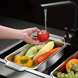 304 Stainless Steel Retractable Sink Drain Basket Kitchen Storage Rack Adjustable - 45-Degree Angle