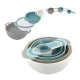 8pcs Plastic Basin Set Drain Basket Washing Mixing Bowl Set Kitchen Baking Tools - Front View