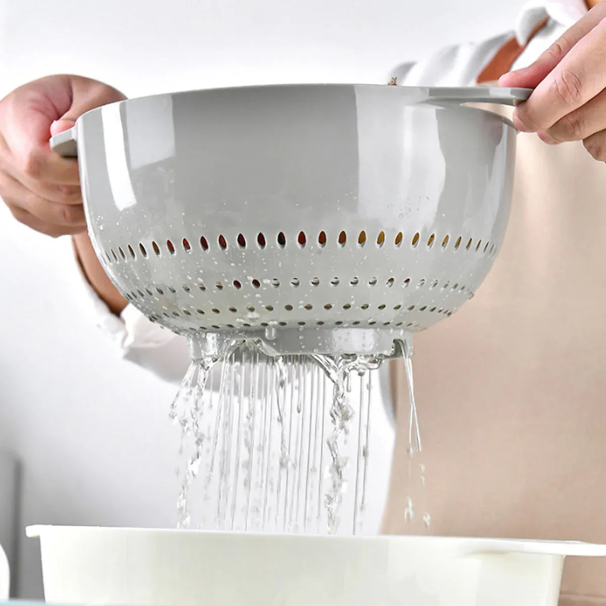 8pcs Plastic Basin Set Drain Basket Washing Mixing Bowl Set Kitchen Baking Tools