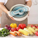 8pcs Plastic Basin Set Drain Basket Washing Mixing Bowl Set Kitchen Baking Tools - Extra Image