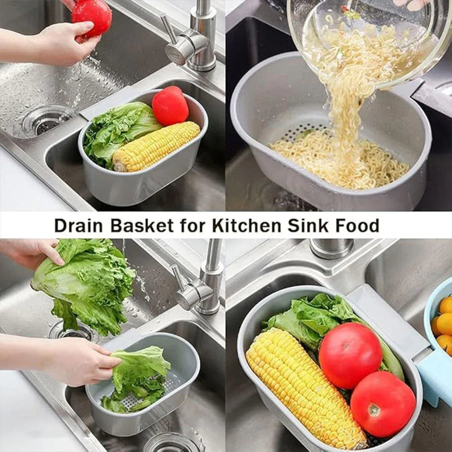 4PCS Multifunctional Sink Drain Basket Hangable Storage Organizer Kitchen Gadget - Beige