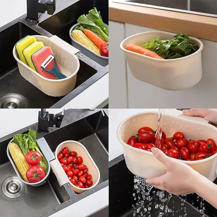4PCS Multifunctional Sink Drain Basket Hangable Storage Organizer Kitchen Gadget - Grey