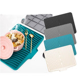 Silicone Dish Drying Mat Heat Resistant Draining Slope Pad for Kitchen Counter - Green - 45-Degree Angle