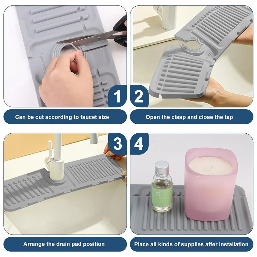 Faucet Draining Pad Narrow Sink Splash Guard Mat for Washbasin Water Catcher - Grey