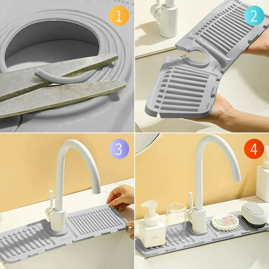 Faucet Draining Pad Narrow Sink Splash Guard Mat for Washbasin Water Catcher - Grey