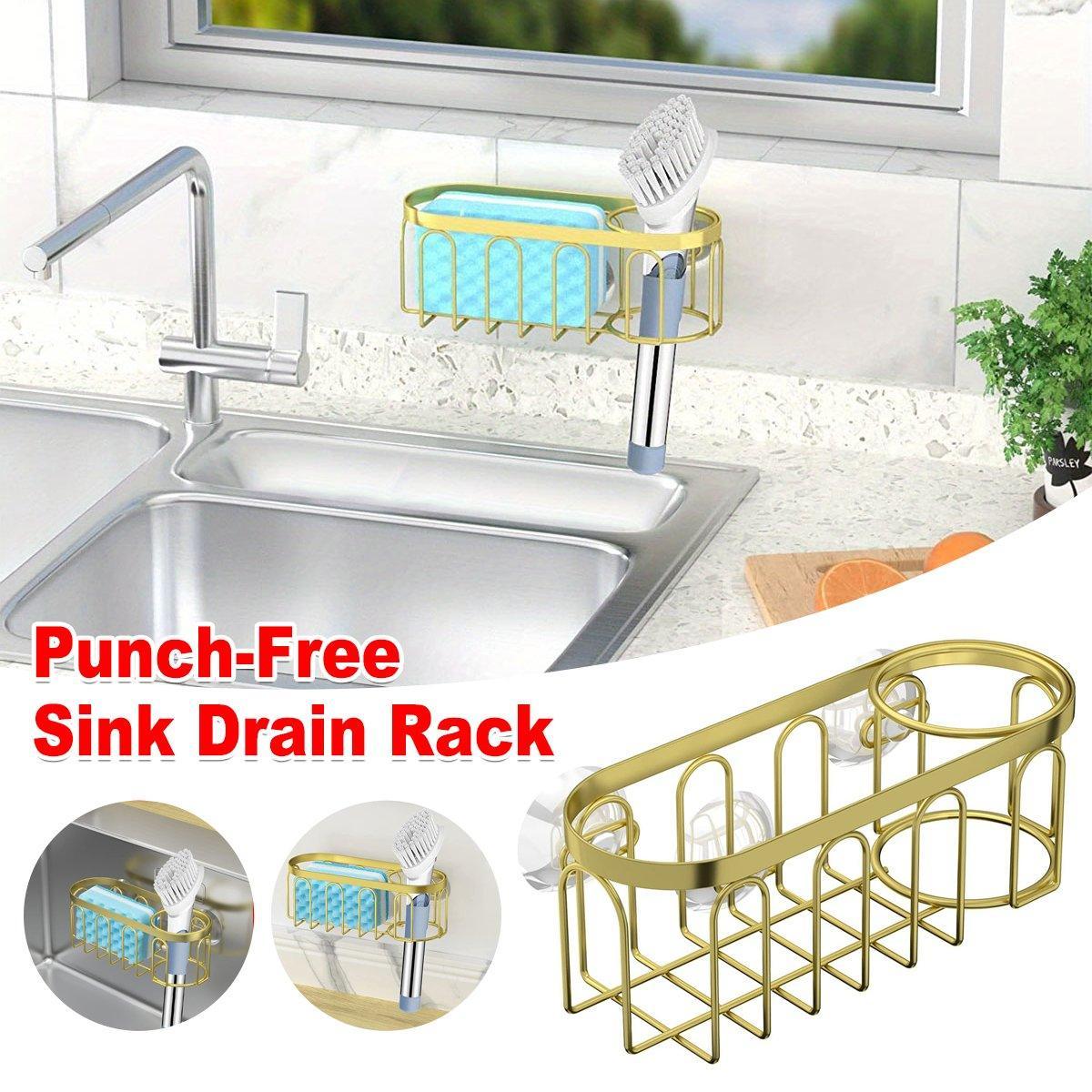 Punch Free Kitchen Sponge Brush Drain Rack Utensil Holder Suction Sink Storage