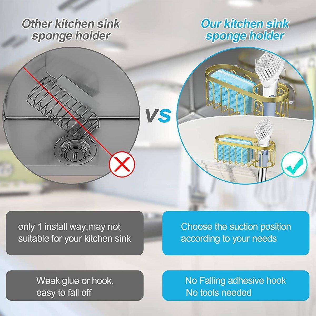 Punch Free Kitchen Sponge Brush Drain Rack Utensil Holder Suction Sink Storage