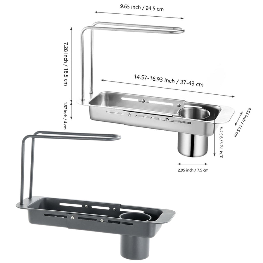 Retractable Kitchen Sink Draining Rack Water Filter Basket Storage Shelf Home - Silver