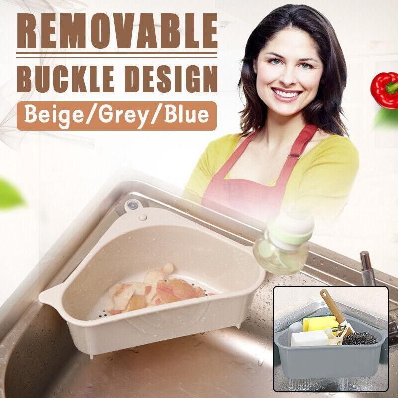 Triangle Sink Kitchen Storage Drain Basket Rack Shelf Holder Strainer Organizer - Beige