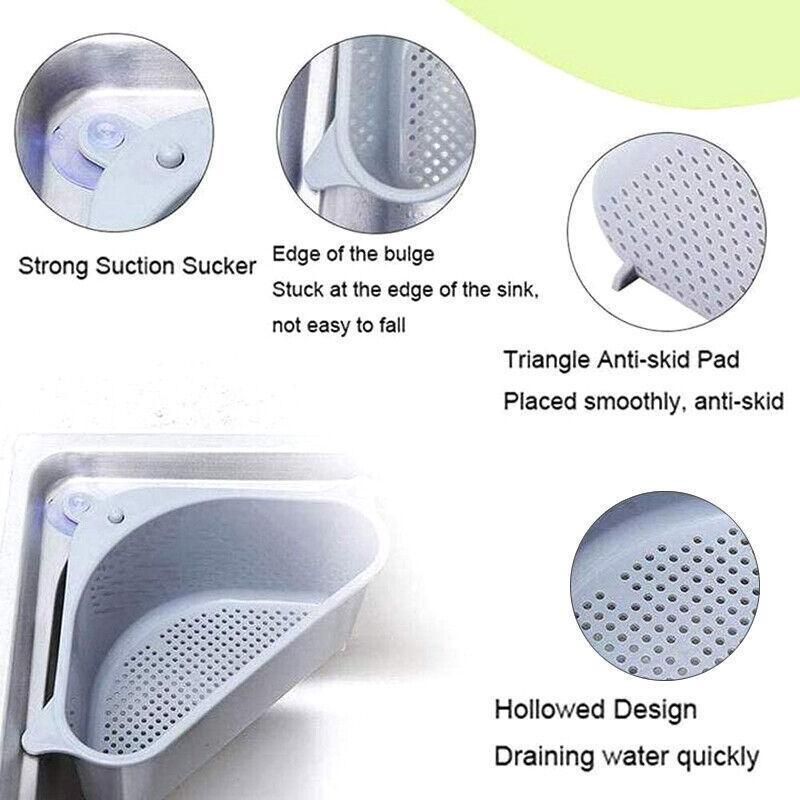Triangle Sink Kitchen Storage Drain Basket Rack Shelf Holder Strainer Organizer - Grey