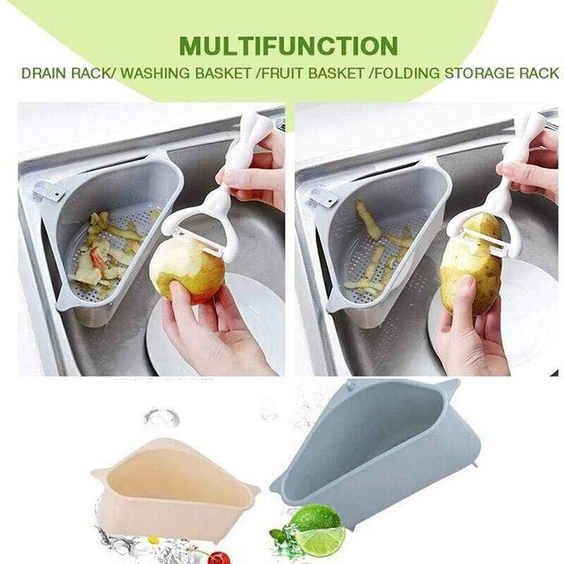 Triangle Sink Kitchen Storage Drain Basket Rack Shelf Holder Strainer Organizer - Grey