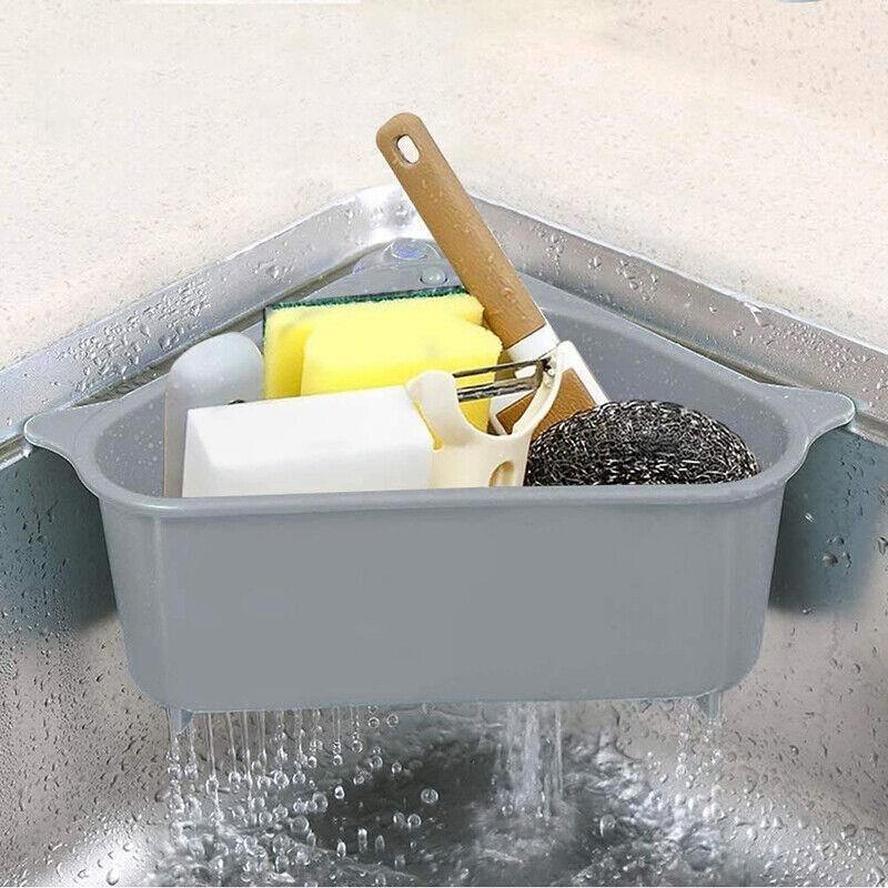 Triangle Sink Kitchen Storage Drain Basket Rack Shelf Holder Strainer Organizer - Grey