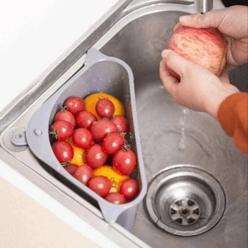 Triangle Sink Kitchen Storage Drain Basket Rack Shelf Holder Strainer Organizer - Grey