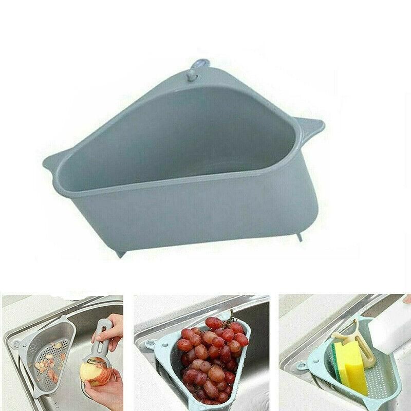 Triangle Sink Kitchen Storage Drain Basket Rack Shelf Holder Strainer Organizer - Grey