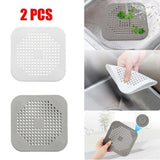 2Pc Square Drain Cover For Shower Drain Hair Catcher Flat Silicone Plug For Bath - 1PC White+ 1PC Grey