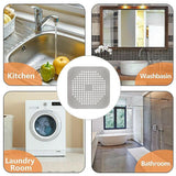 2Pc Square Drain Cover For Shower Drain Hair Catcher Flat Silicone Plug For Bath - 1PC White+ 1PC Grey - Side View