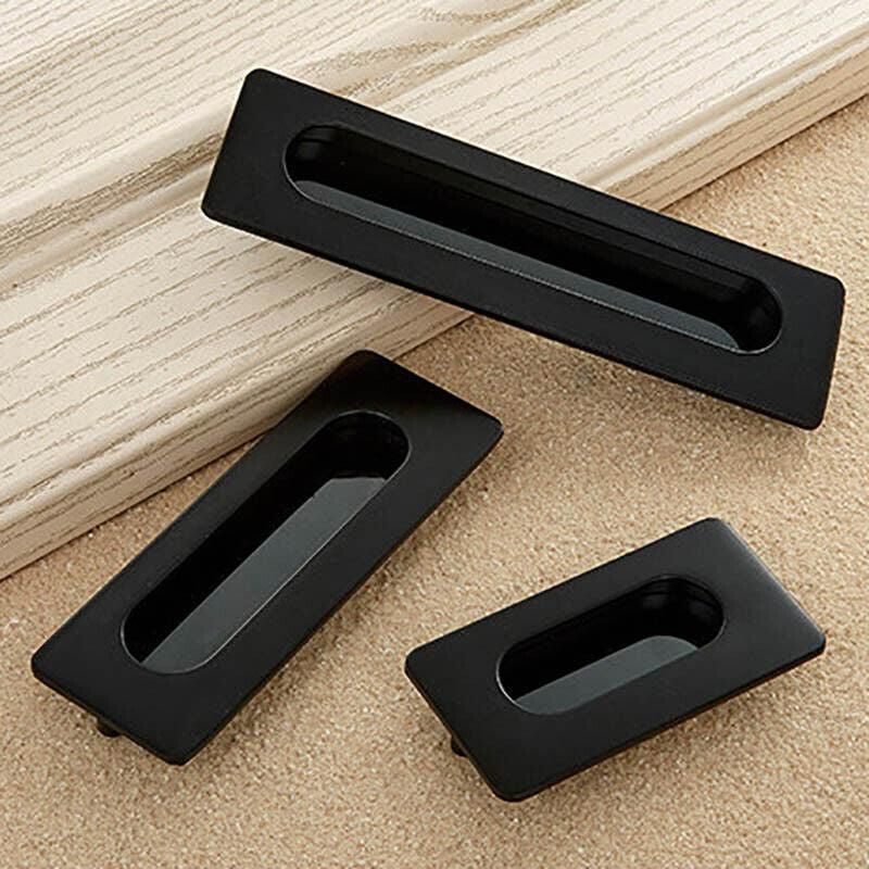 Matte Black Flush Pull Handle for Sliding Door Cabinet Drawer Kitchen Furniture - 96MM