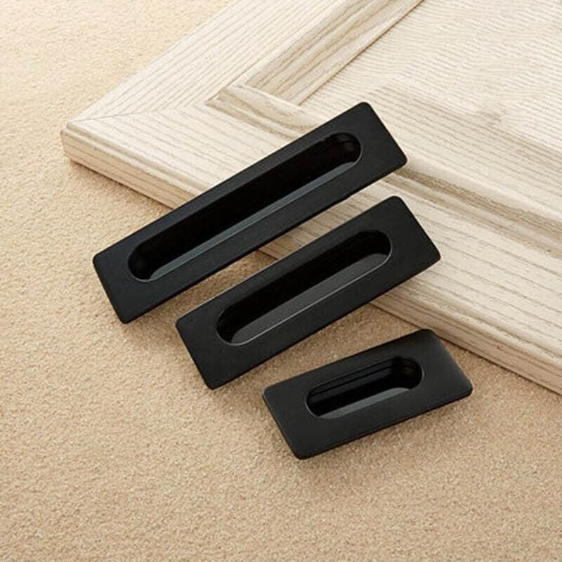 Matte Black Flush Pull Handle for Sliding Door Cabinet Drawer Kitchen Furniture - 96MM