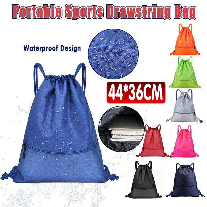 Backpack Sport Pack String Tote Gym Bag Cinch Sack School Drawstring Capacity - Black
