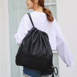 Backpack Sport Pack String Tote Gym Bag Cinch Sack School Drawstring Capacity - Dark Blue - Top-Down View