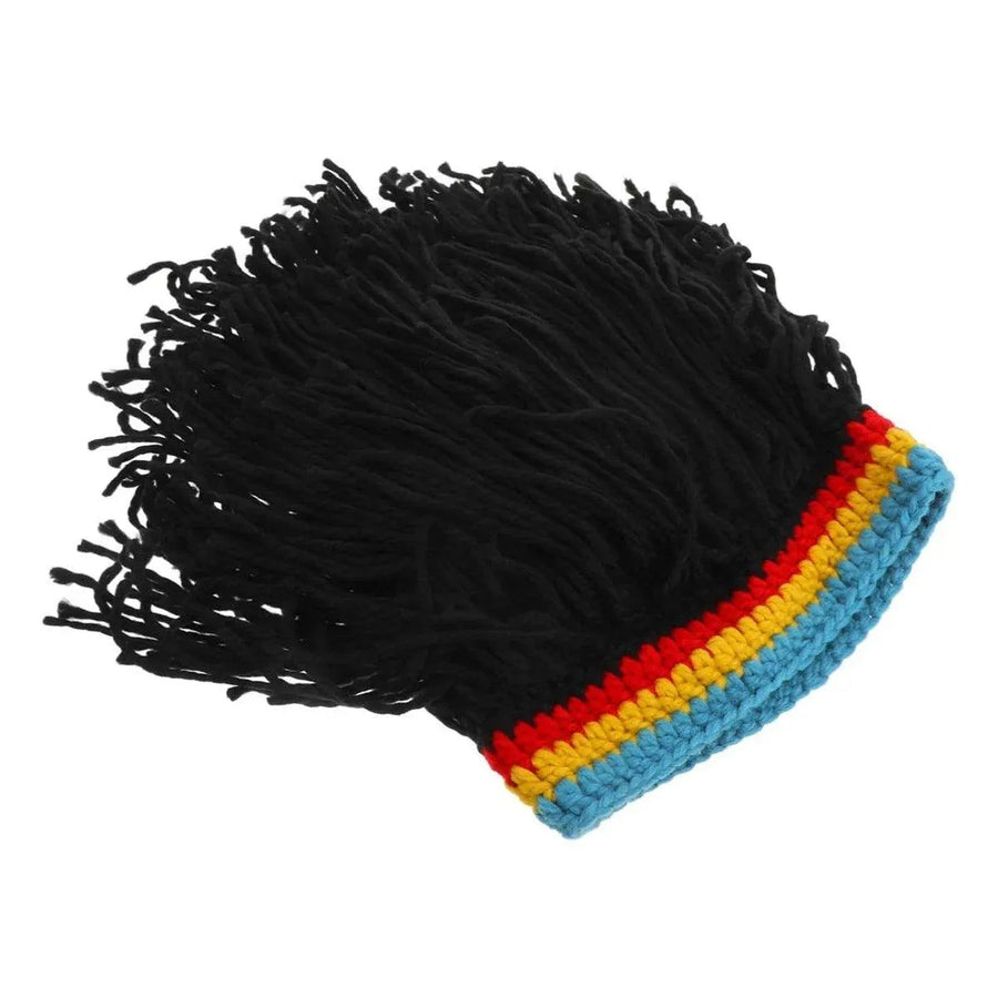 1-Piece Black Knitted Novelty Wig Hat