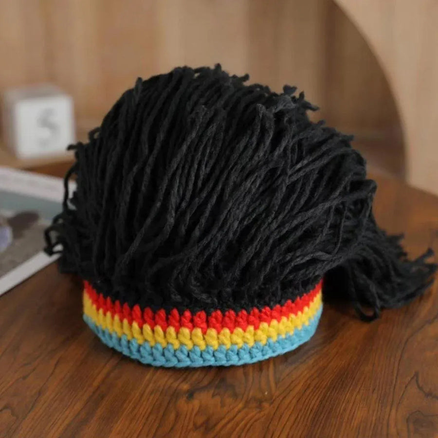 1-Piece Black Knitted Novelty Wig Hat