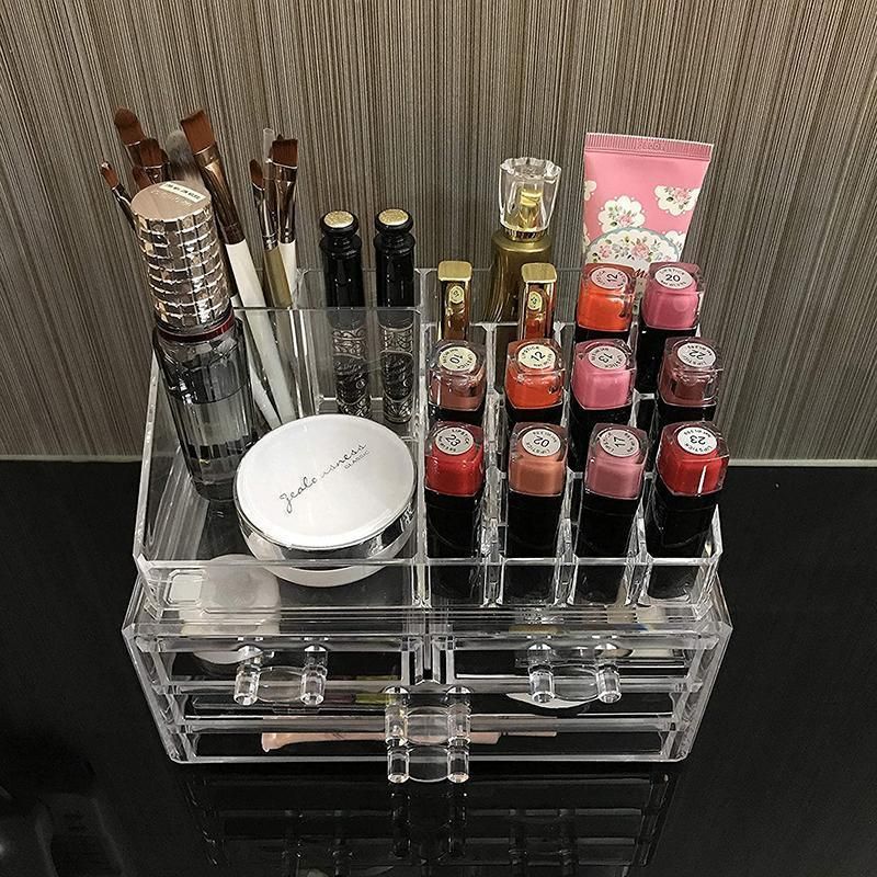 Holder Cosmetic Makeup Organiser 4 Drawer Storage Jewellery Box Clear Acrylic - Without Black Mesh Pad