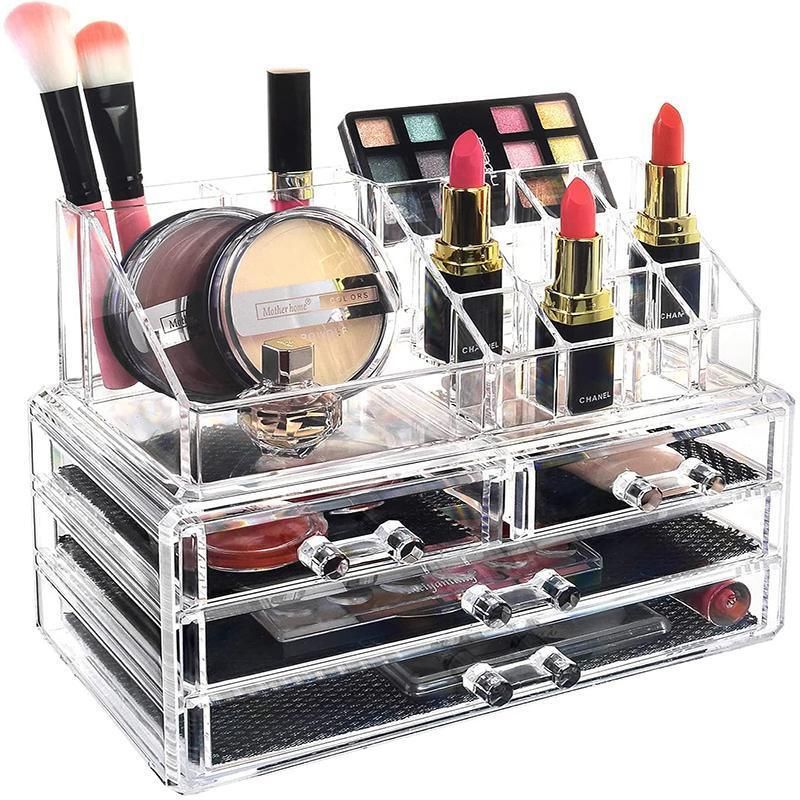 Holder Cosmetic Makeup Organiser 4 Drawer Storage Jewellery Box Clear Acrylic - Without Black Mesh Pad