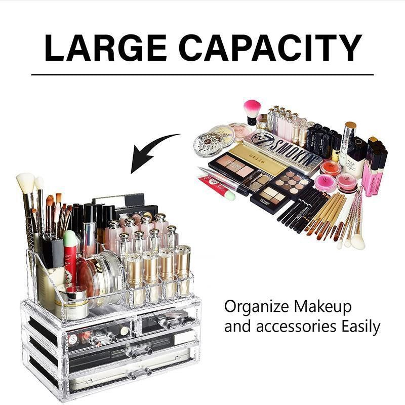 Holder Cosmetic Makeup Organiser 4 Drawer Storage Jewellery Box Clear Acrylic - Without Black Mesh Pad