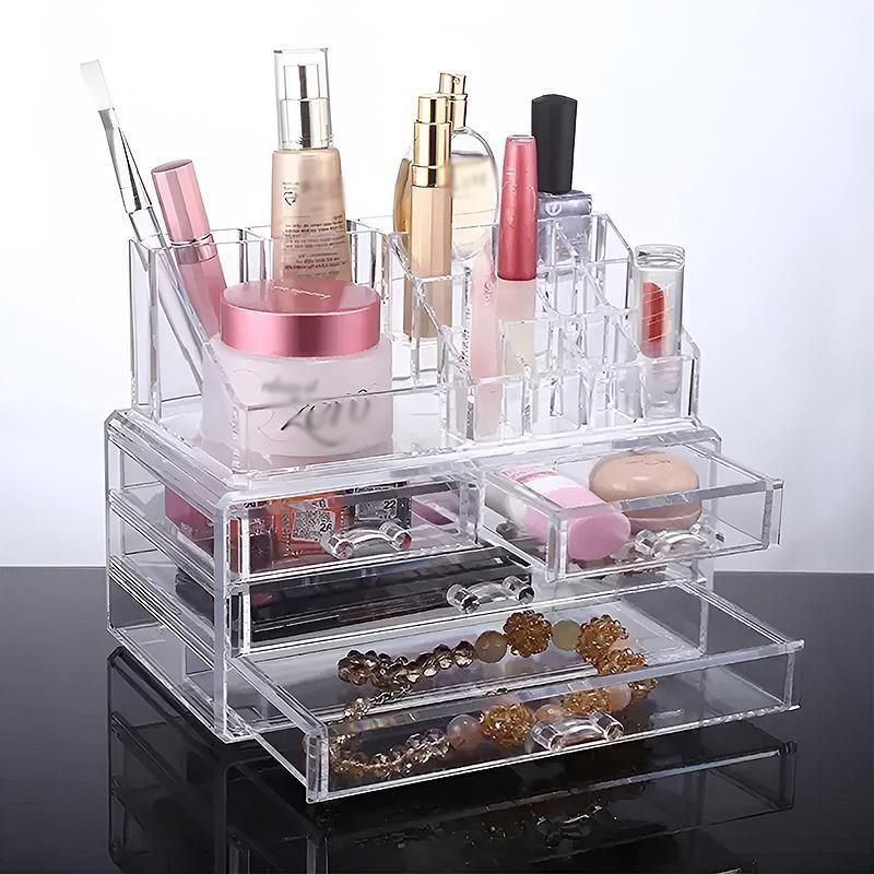 Holder Cosmetic Makeup Organiser 4 Drawer Storage Jewellery Box Clear Acrylic - Without Black Mesh Pad